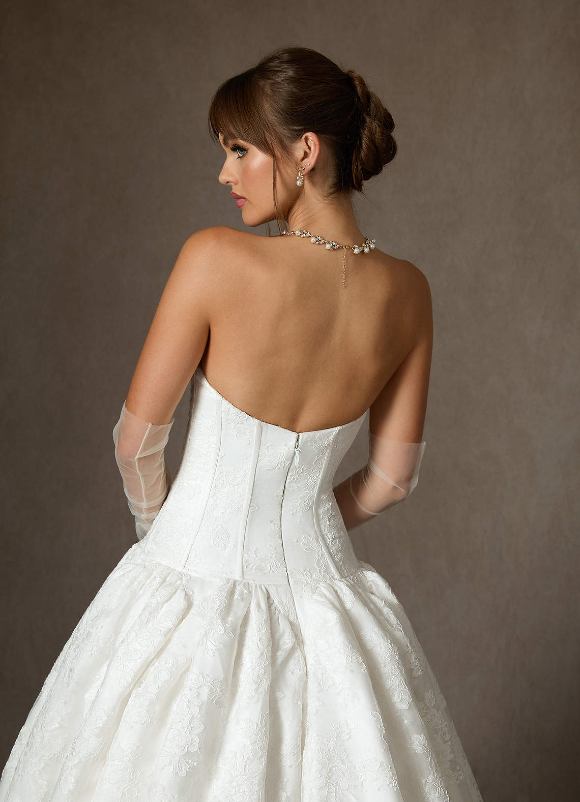 Diamond White Ball-Gown Strapless Lace Dress