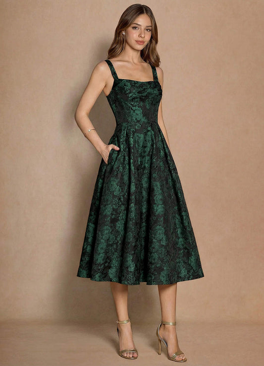 Melusine Emerald Black Midi Dress