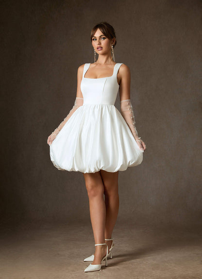 Diamond White A-Line with Pockets Satin Dress
