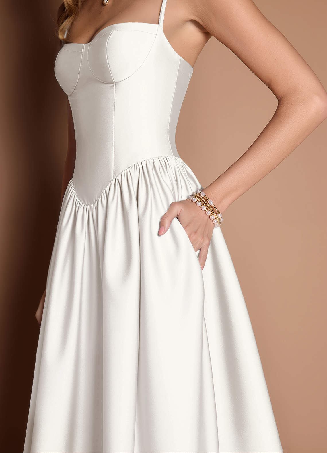 Ottilie White Pleated Midi Dress  Dress