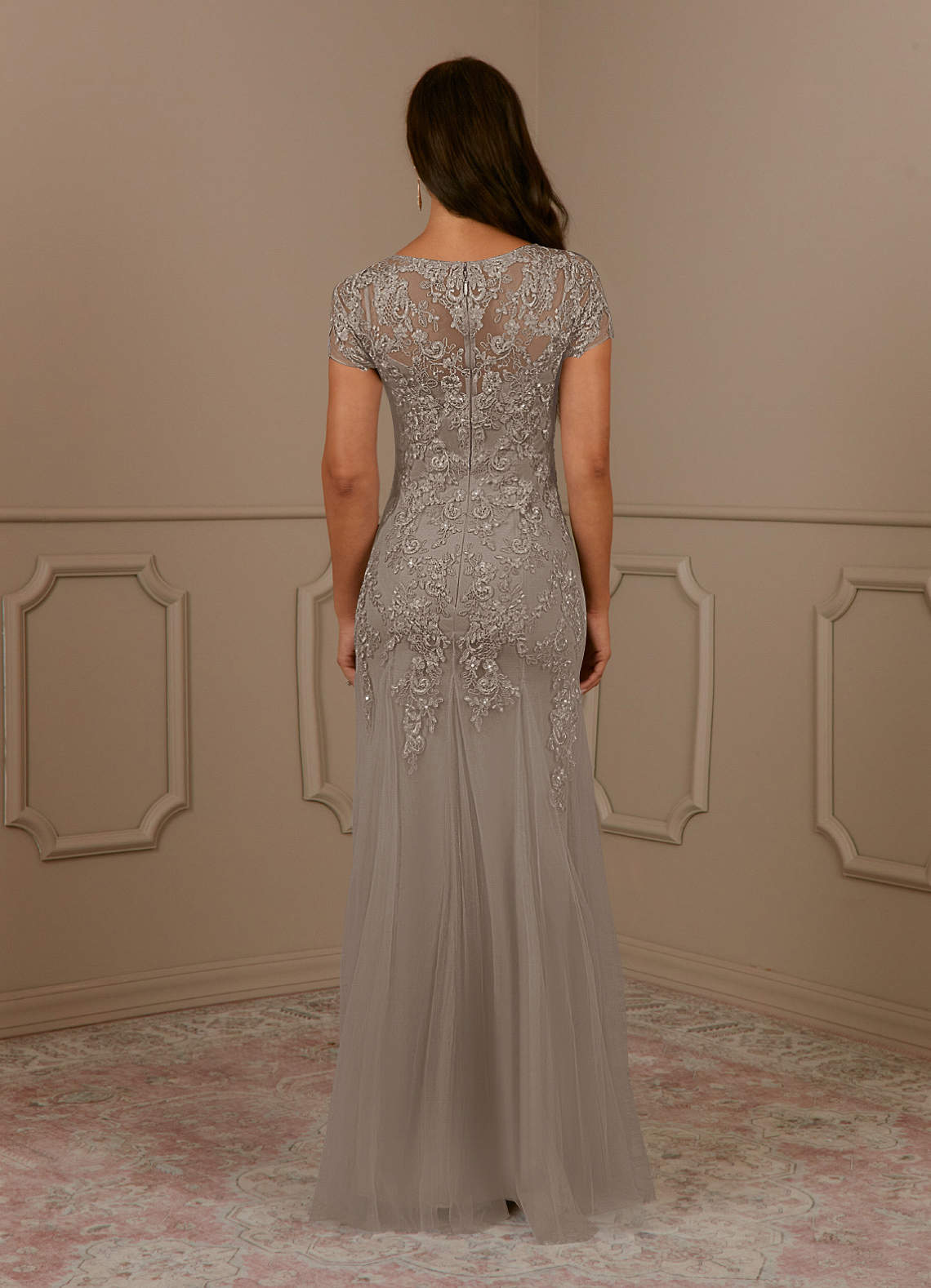 Taupe Mermaid Scoop Sequins Tulle Dress