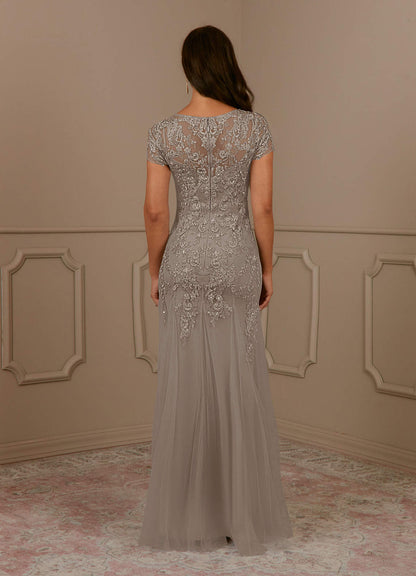 Taupe Mermaid Scoop Sequins Tulle Dress