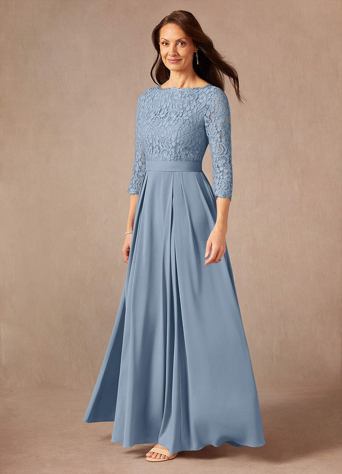 Dusty Blue A-Line Lace Dress