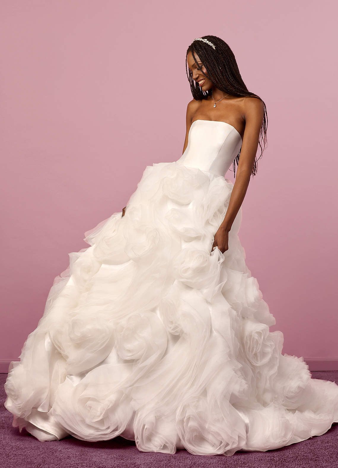 Diamond White Ball-Gown Strapless Organza Dress Diamond White