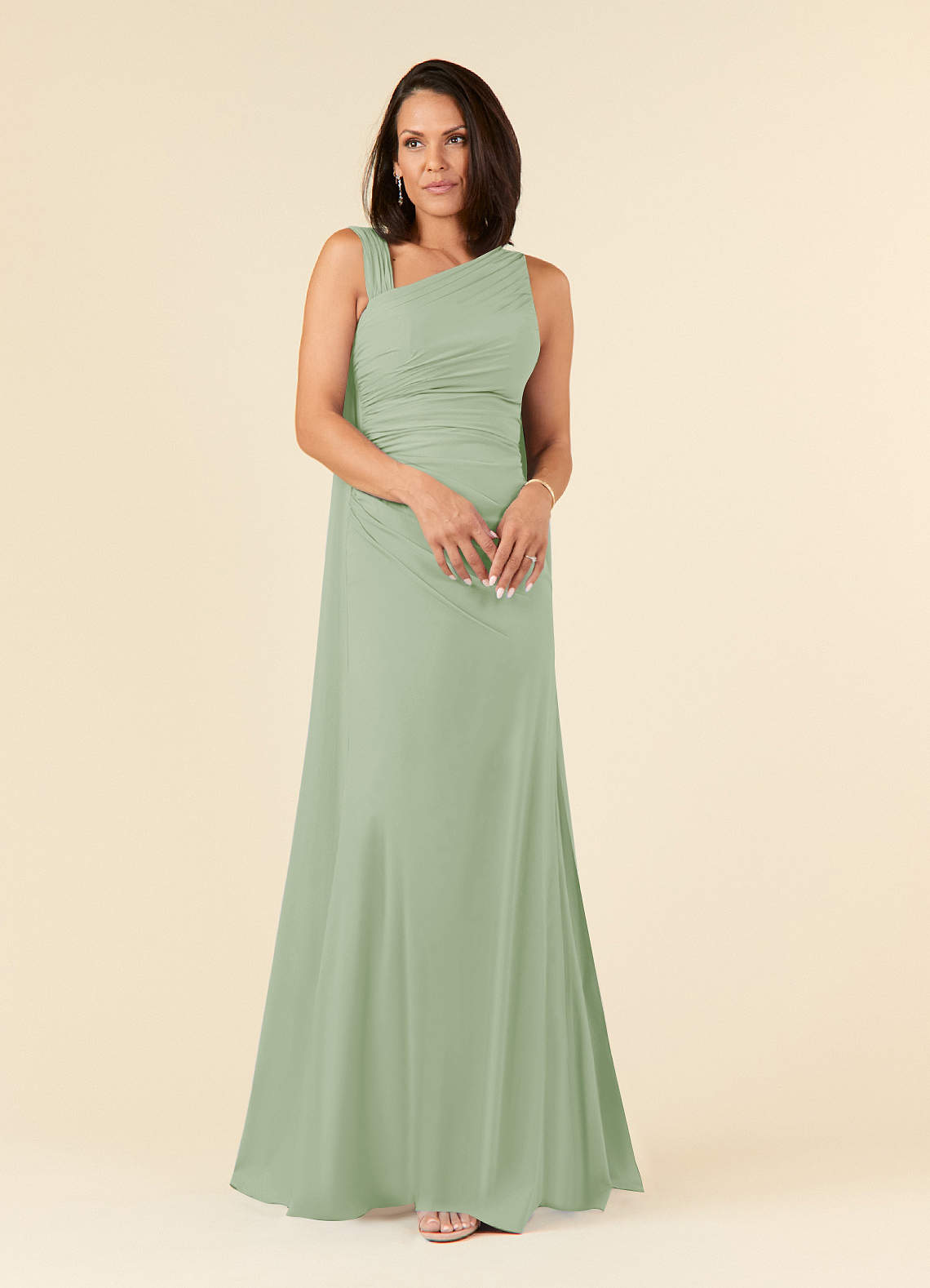 Dusty Sage Mermaid Pleated Stretch Chiffon Dress