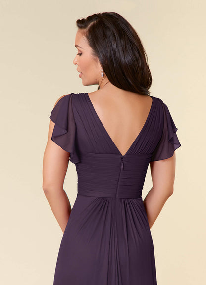 Plum A-Line Pleated Mesh Dress