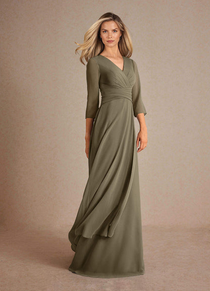 Willow Green A-Line Pleated Chiffon Dress