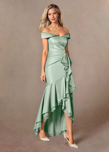 Agave Mermaid Off the Shoulder Stretch Satin Dress