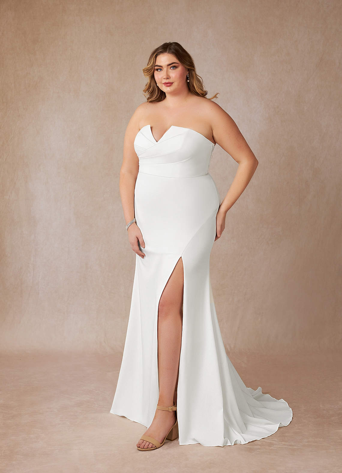 Diamond White Mermaid V-Neck Stretch Crepe Dress