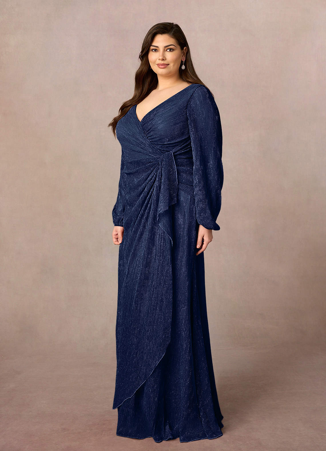 Dark Navy A-Line Ruched Metallic Mesh Dress
