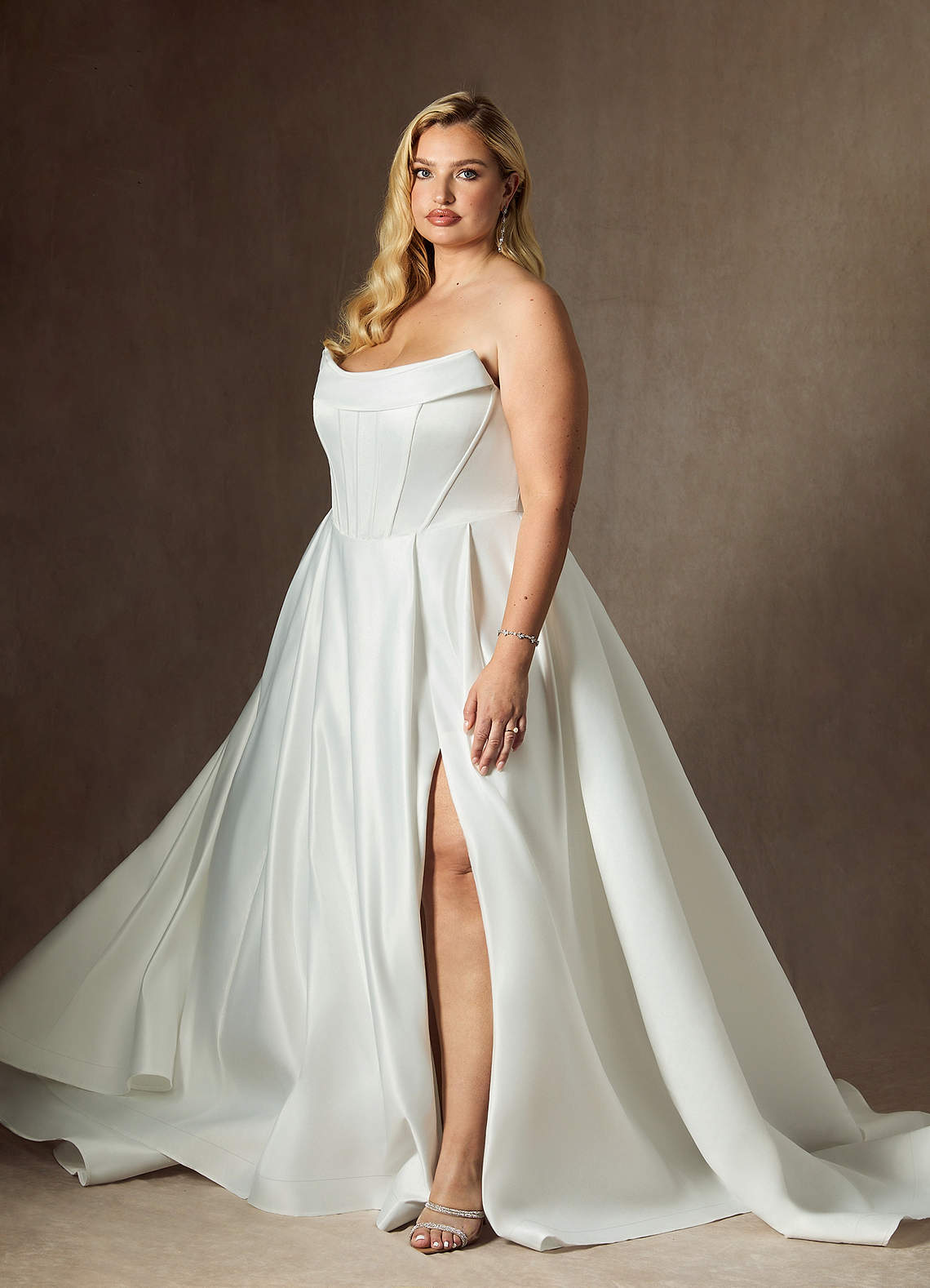 Diamond White Ball-Gown Strapless Satin Dress