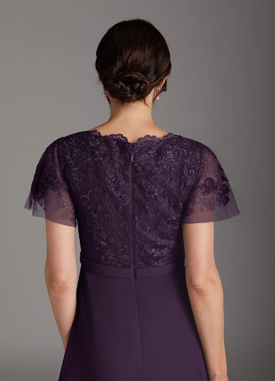 Plum A-Line V-Neck Lace Chiffon Dress