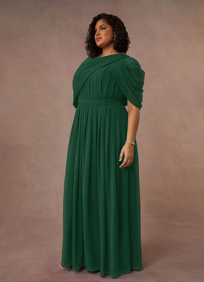 Dark Green A-Line Sequins Chiffon Dress