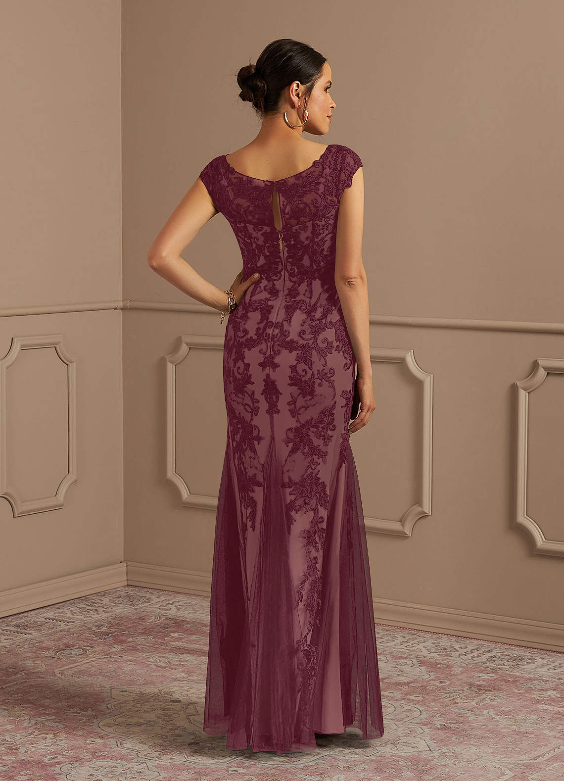 Cabernet Champagne Mermaid Lace Tulle Dress