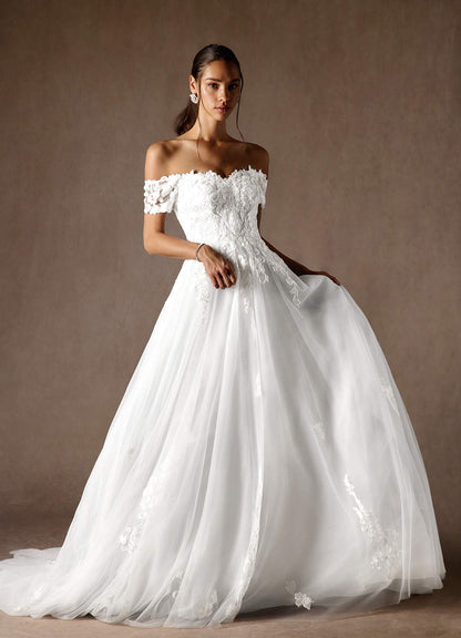 Diamond White Ball-Gown Off the Shoulder Tulle Dress