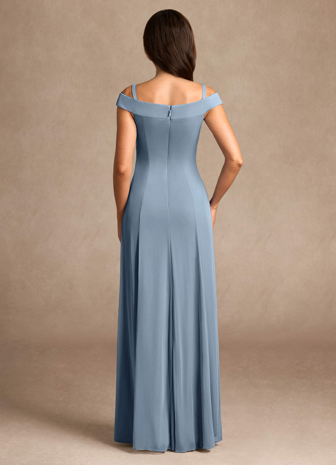Dusty Blue A-Line Off the Shoulder Mesh Dress