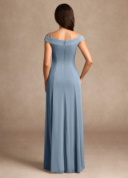 Dusty Blue A-Line Off the Shoulder Mesh Dress
