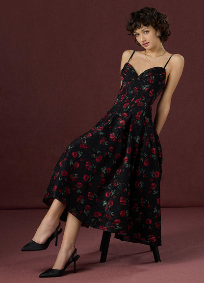 Charisse Black Red Midi Dress