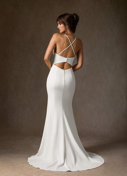 Diamond White Mermaid V-Neck Stretch Crepe Dress