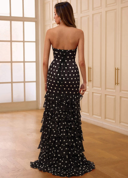 Rondae Black White Polka-Dot Printed Mermaid Prom Dress