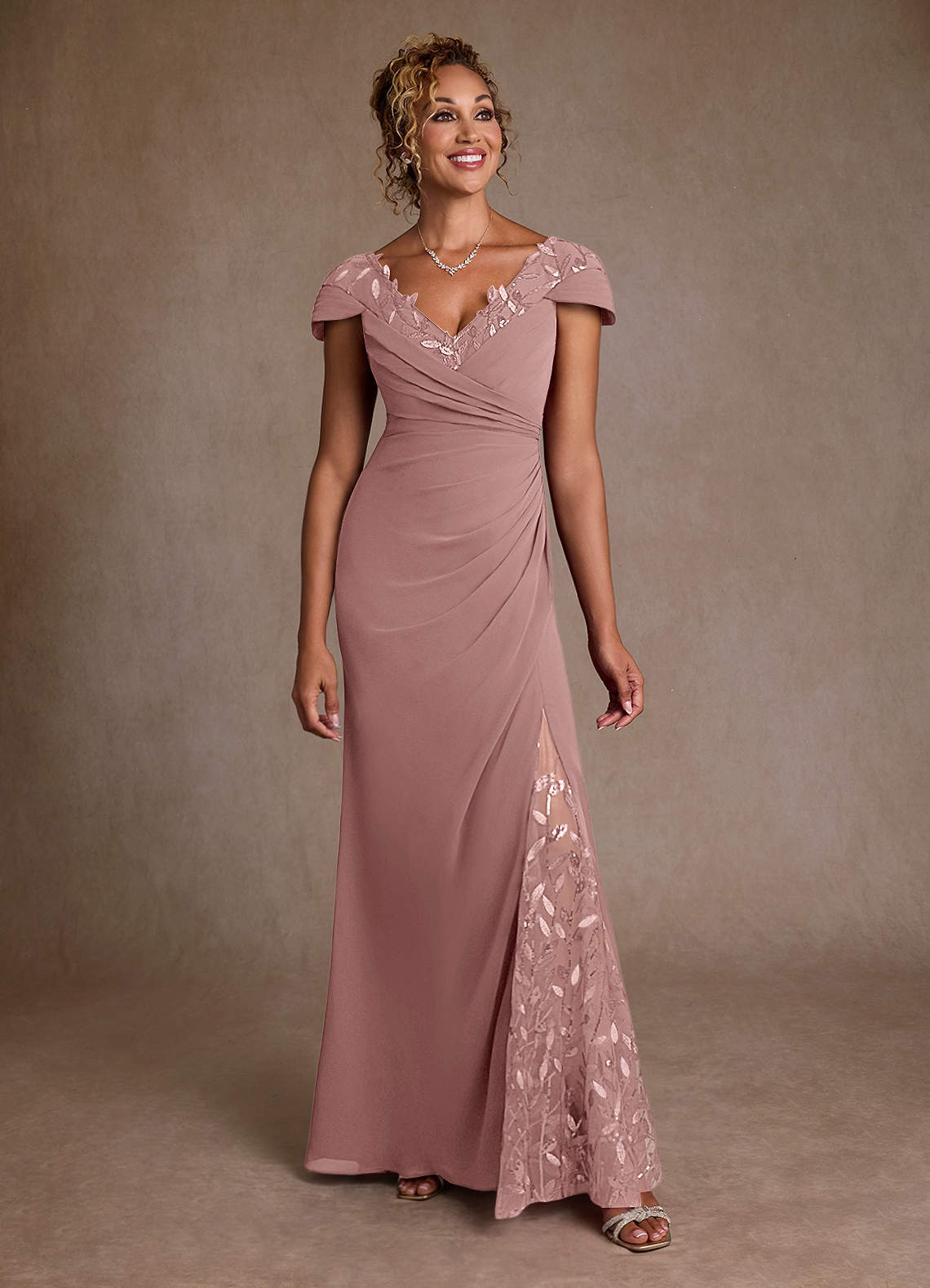 Dusty Rose Mermaid Sequins Chiffon Dress
