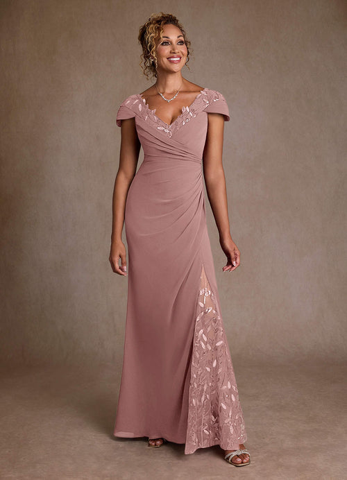 Dusty Rose Mermaid Sequins Chiffon Dress