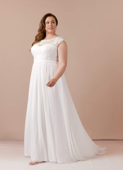 Diamond White A-Line Scoop Sequins Chiffon Dress
