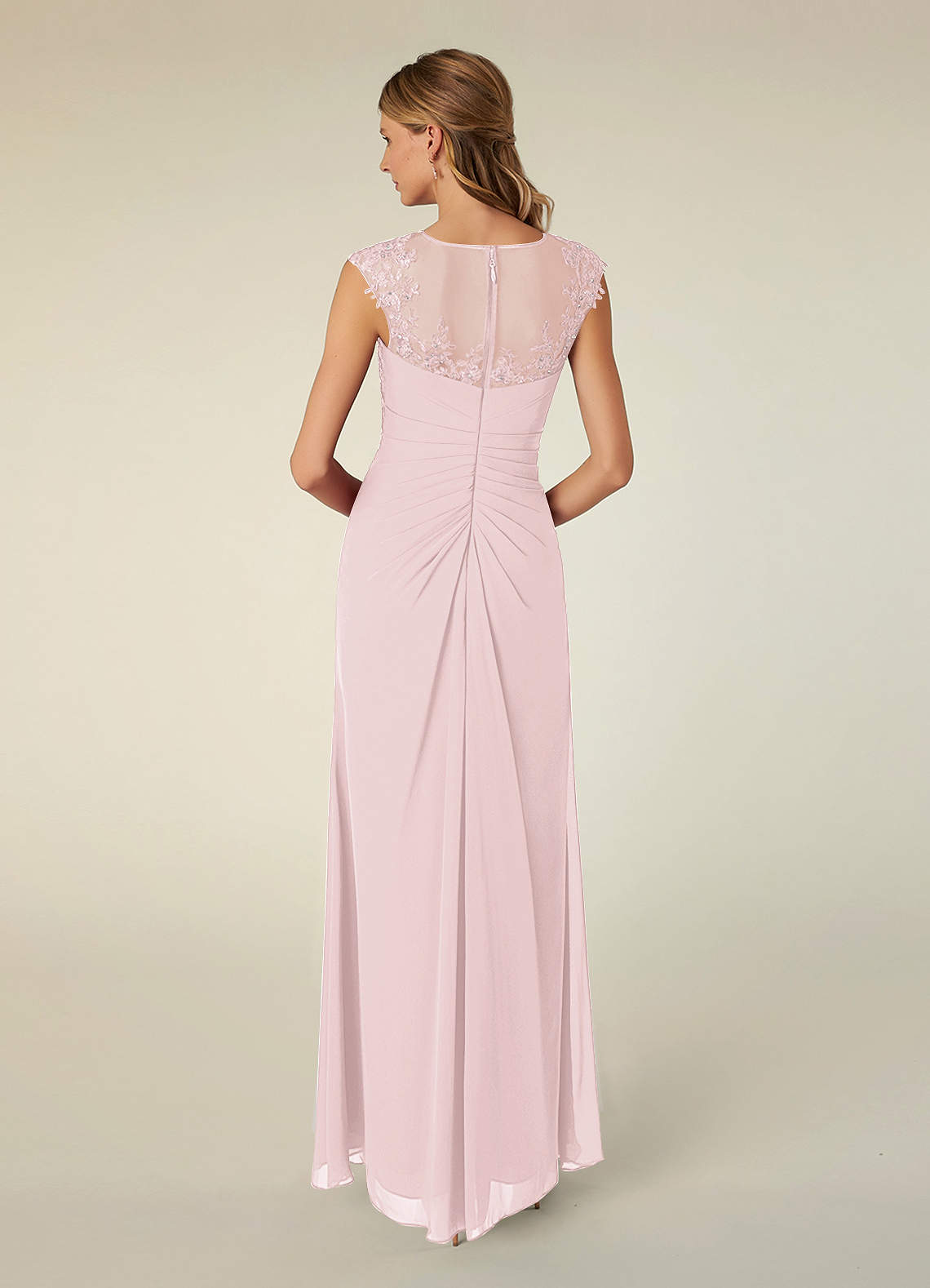 Blushing Pink A-Line Scoop Sequins Chiffon Dress