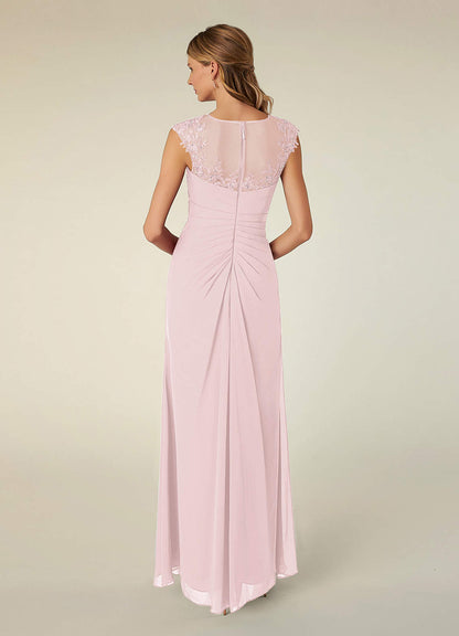 Blushing Pink A-Line Scoop Sequins Chiffon Dress