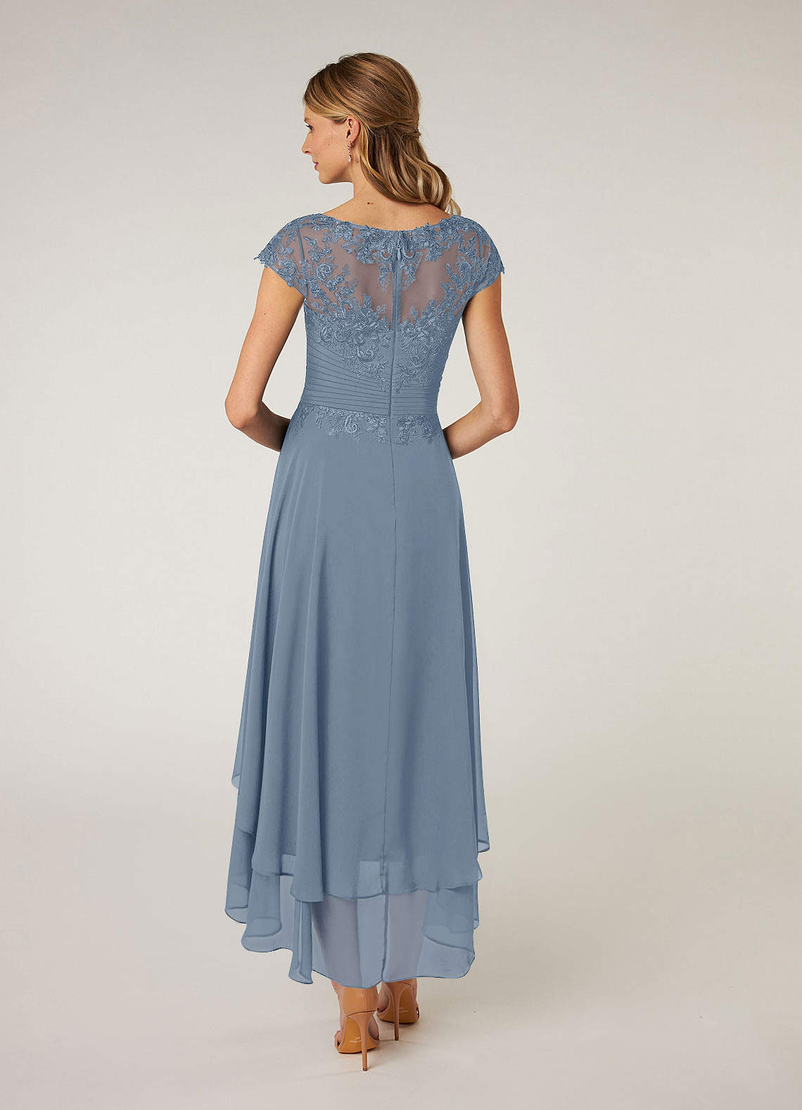 Dusty Blue Lace Chiffon Dress