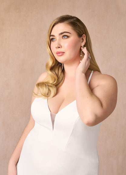 Diamond White Mermaid V-Neck Stretch Crepe Dress