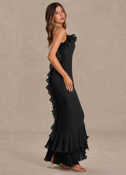 Vionette Black Ruffle Maxi Dress  Dress