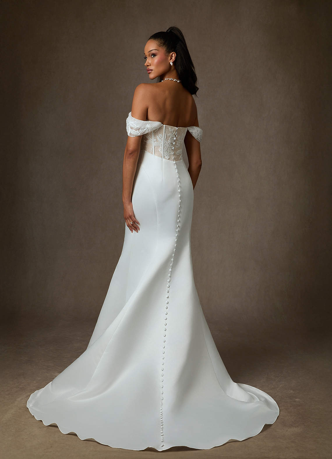 Diamond White Champagne Mermaid Off the Shoulder Satin Dress