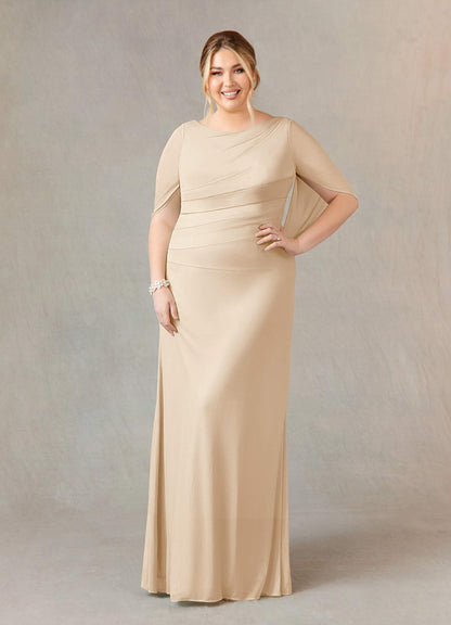Champagne Mermaid Scoop Pleated Mesh Dress