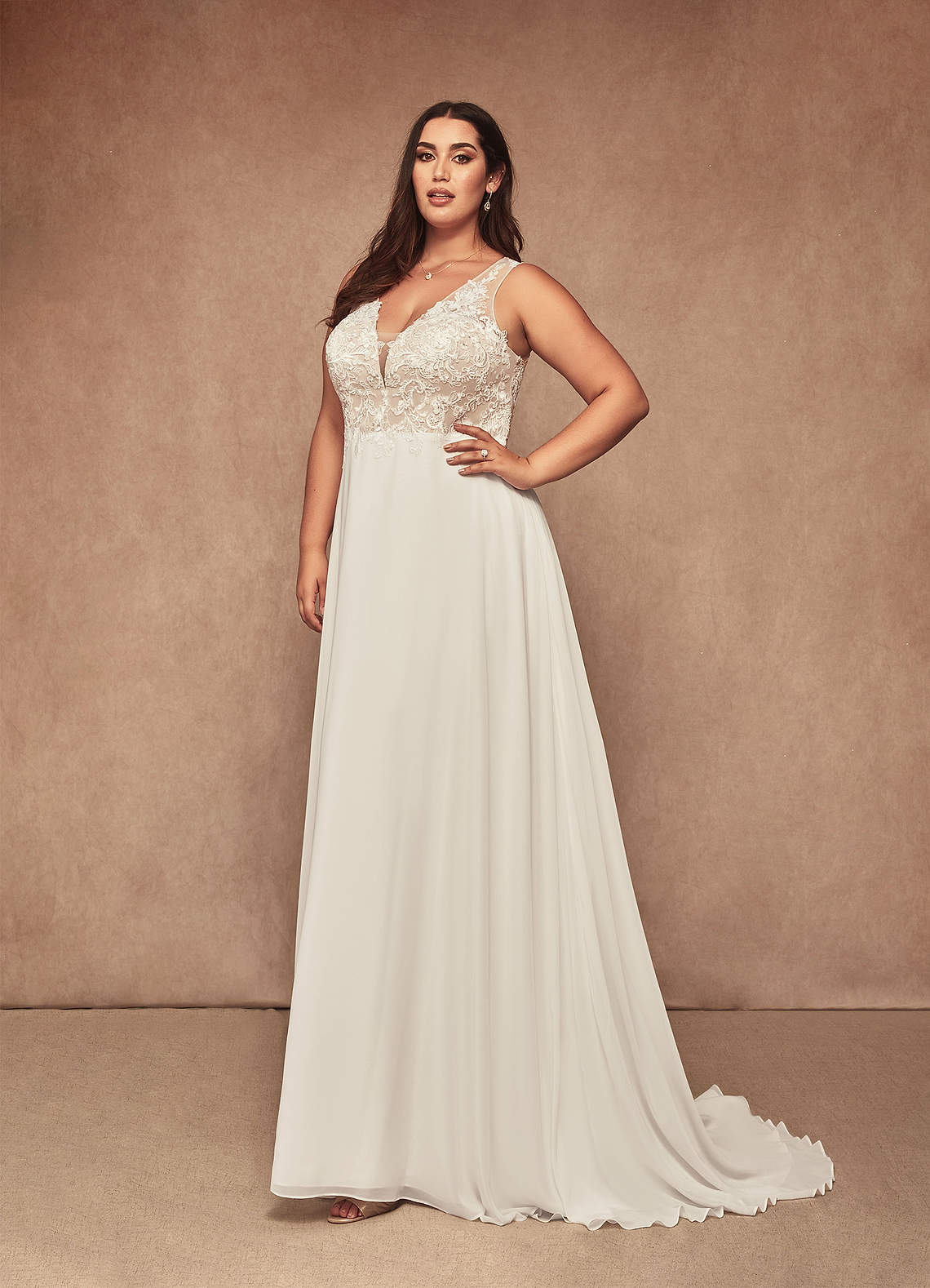 Diamond White Nude A-Line Sequins Chiffon Dress
