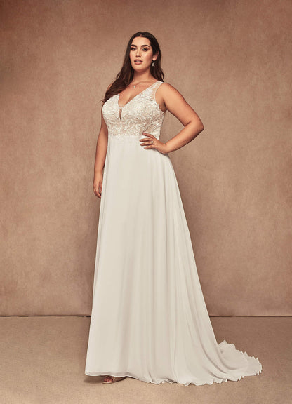 Diamond White Nude A-Line Sequins Chiffon Dress