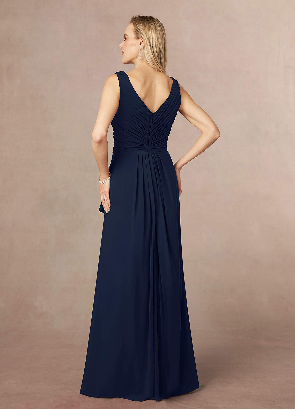 Dark Navy A-Line Pleated Stretch Chiffon Dress