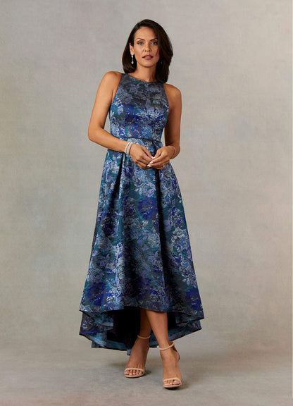Dark Navy A-Line Pleated Jacquard Dress