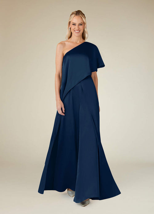 Dark Navy Jumpsuit/Pantsuit Stretch Satin Dress