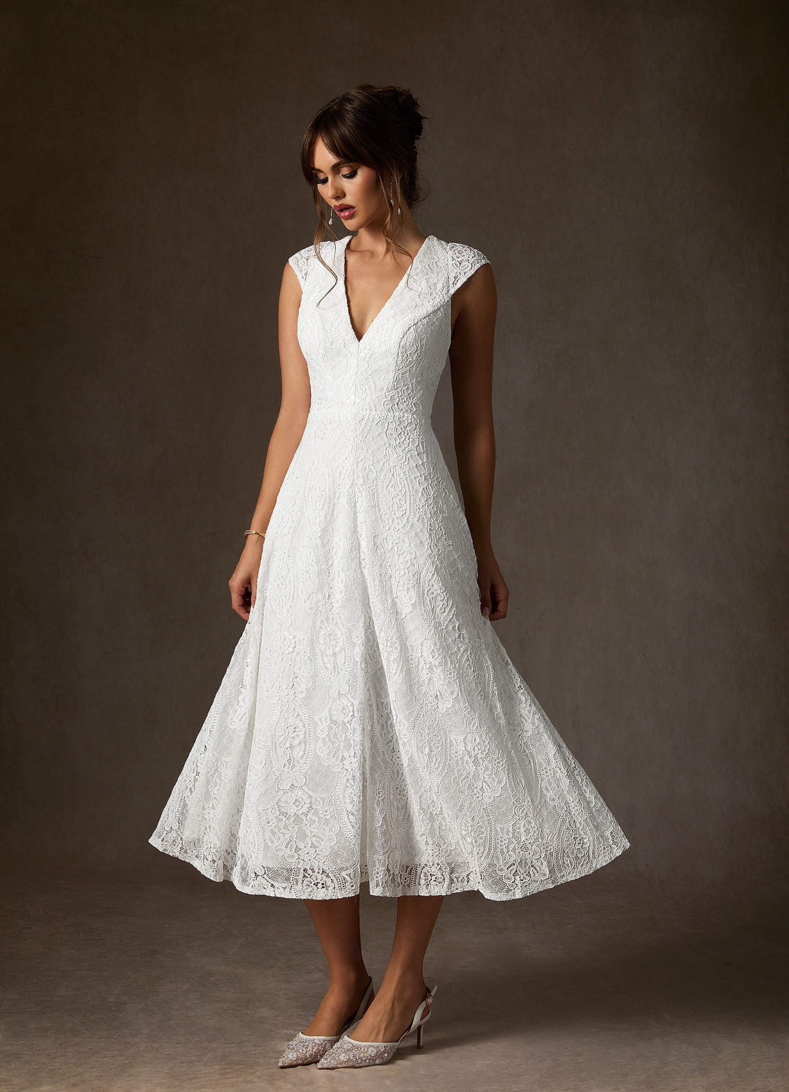 Diamond White A-Line Lace Dress