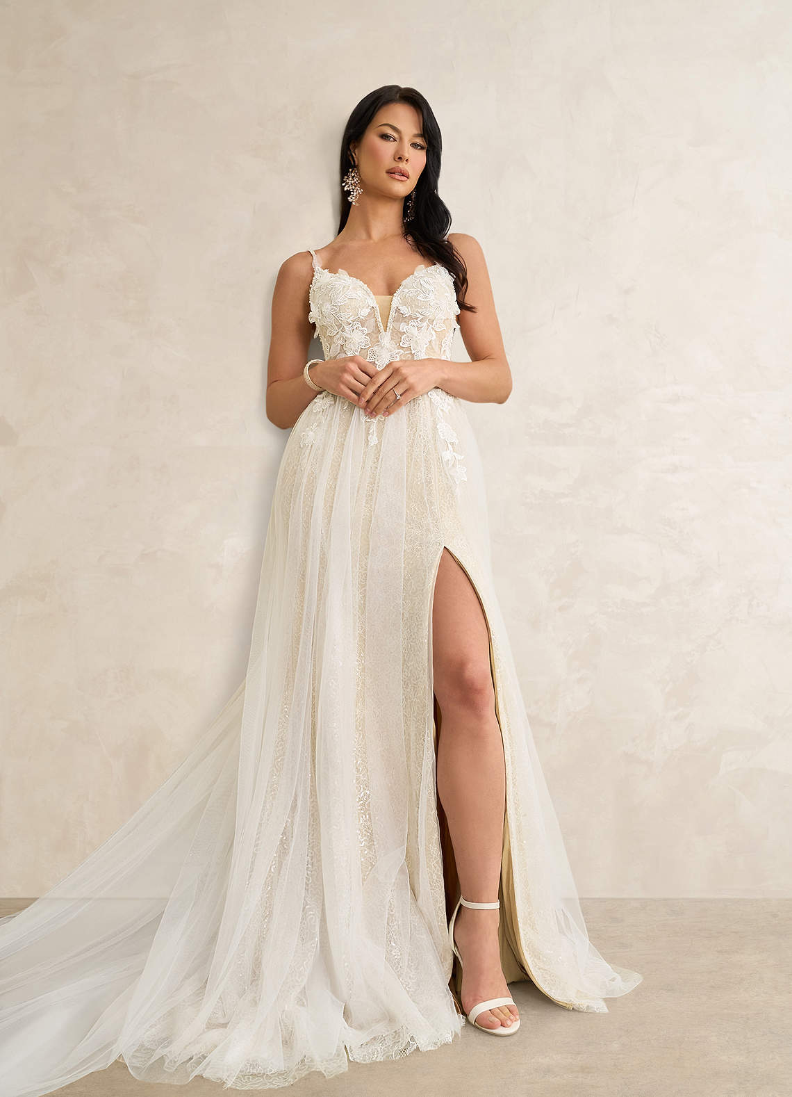 Diamond White Champagne Mermaid Sequins Lace Dress