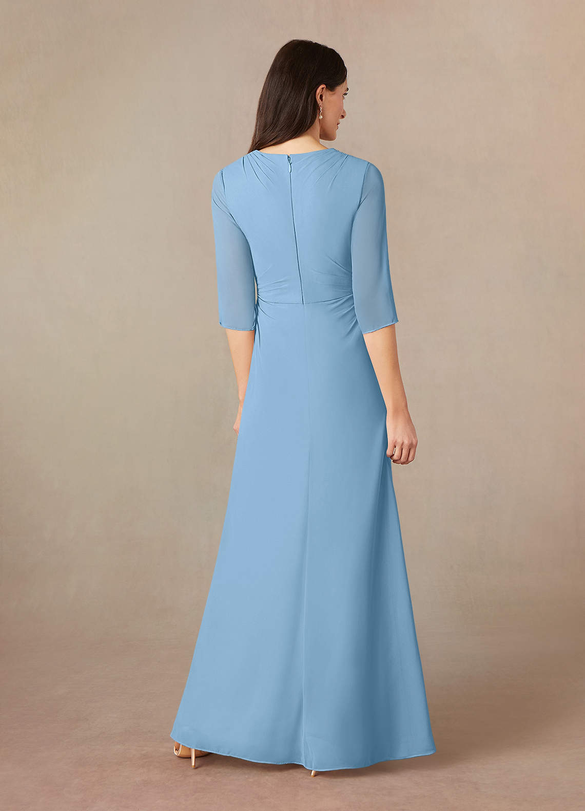 Steel Blue A-Line Sequins Chiffon Dress
