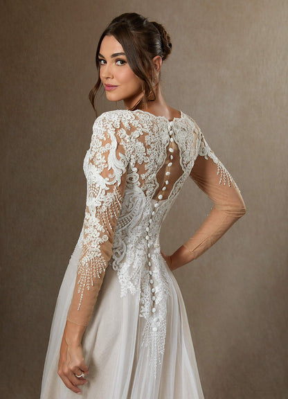 Diamond White A-Line V-Neck Sequins Tulle Dress