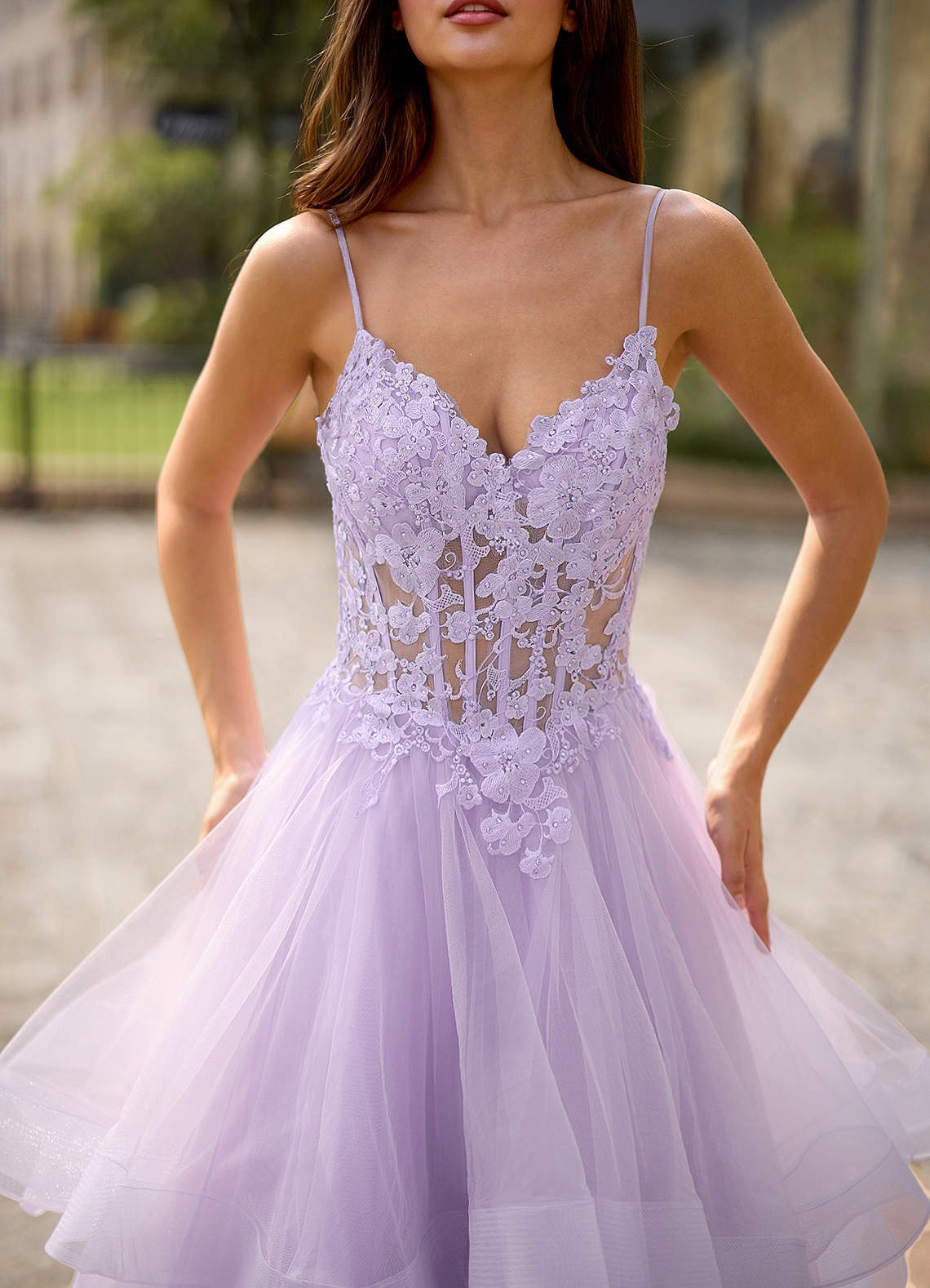 Spitze Purple Sheer Lace Prom Dress