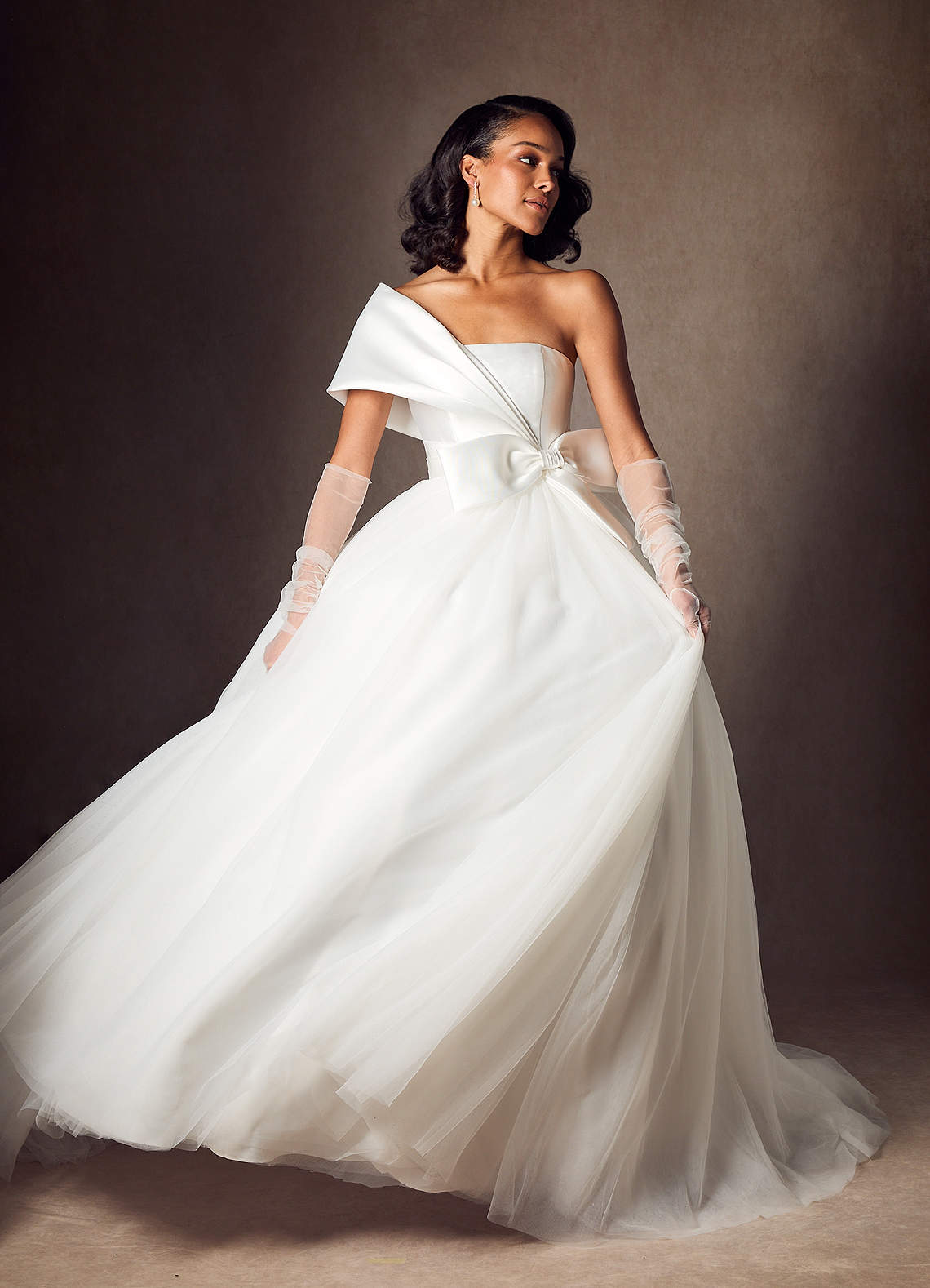Diamond White Ball-Gown Pleated Mikado Dress
