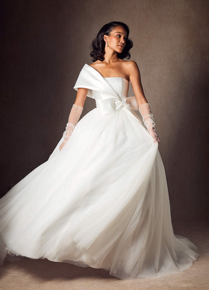 Diamond White Ball-Gown Pleated Mikado Dress