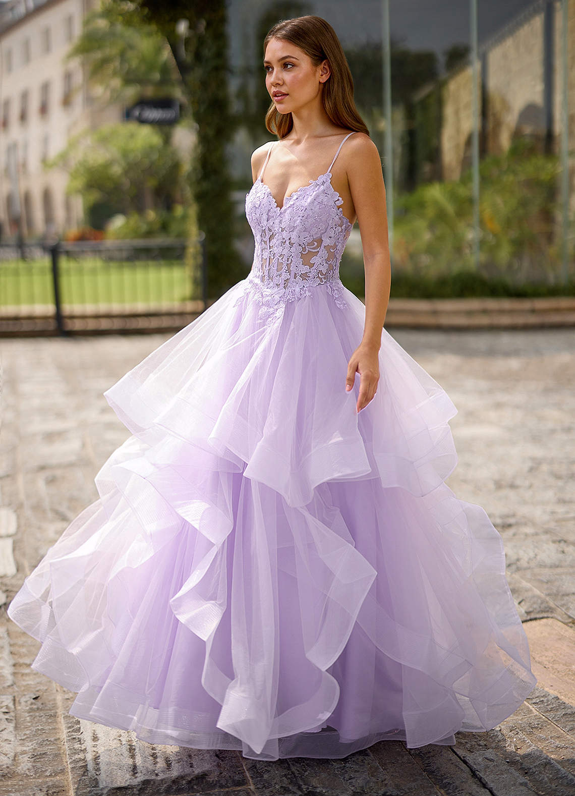 Spitze Purple Sheer Lace Prom Dress