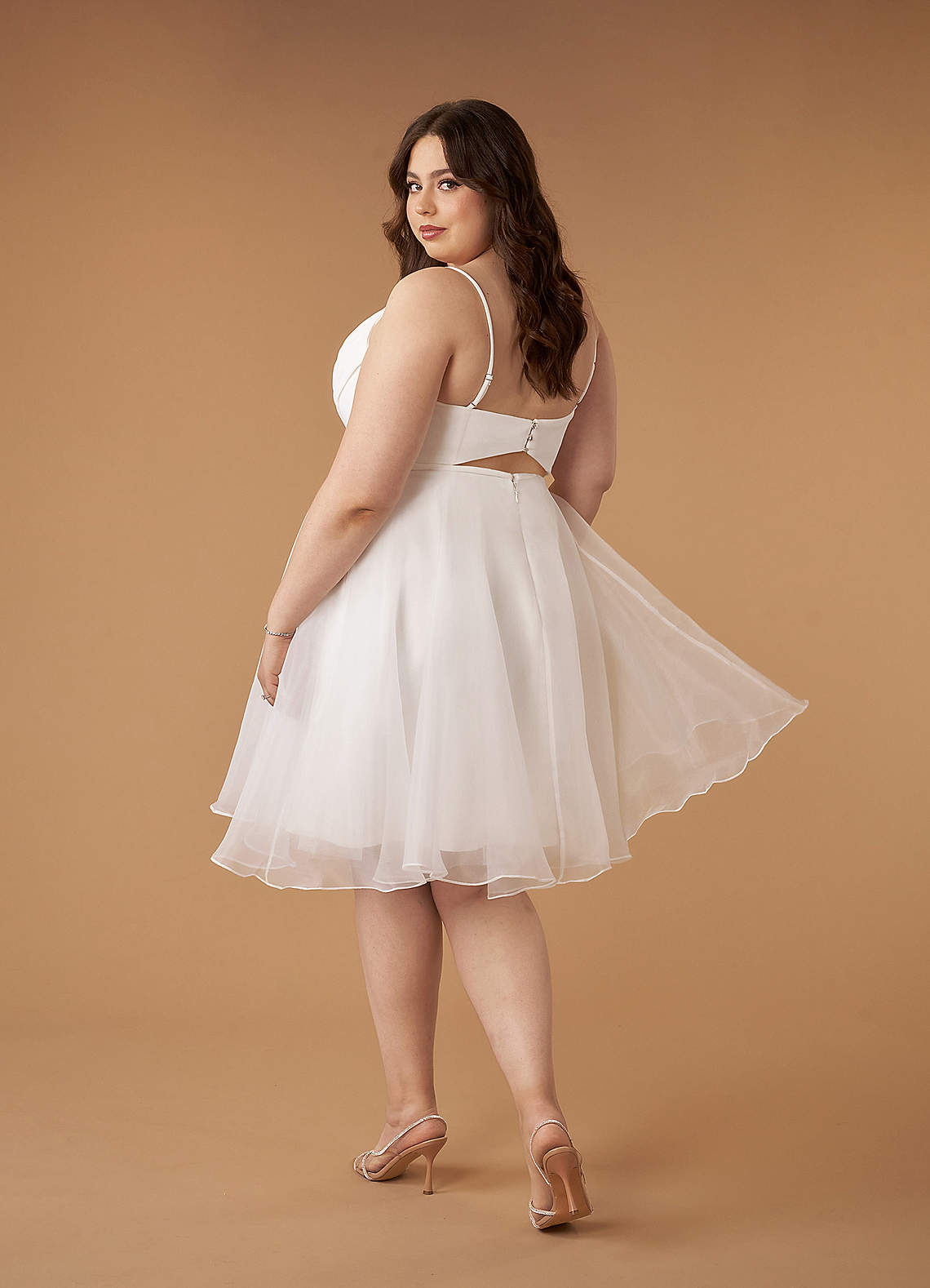 Diamond White A-Line V-Neck Pleated Stretch Crepe Dress