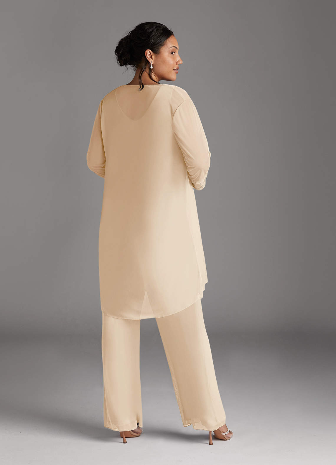 Champagne Jumpsuit/Pantsuit Scoop Mesh Dress