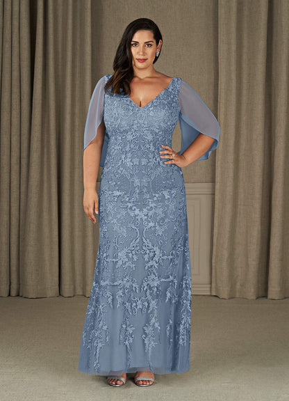 Dusty Blue Sheath V-Neck Chiffon Dress